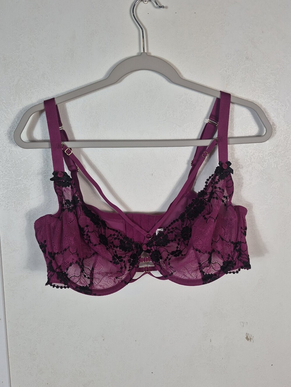 Cacique Lane Bryant Unlined Plunge Bra Burgundy Lace 42DD